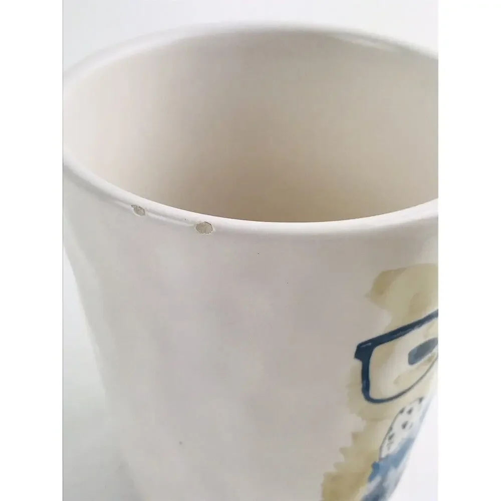Pier 1 Coffee Mug Owl Owling Like A Boss Blue bow tie glasses Ironstone RARE